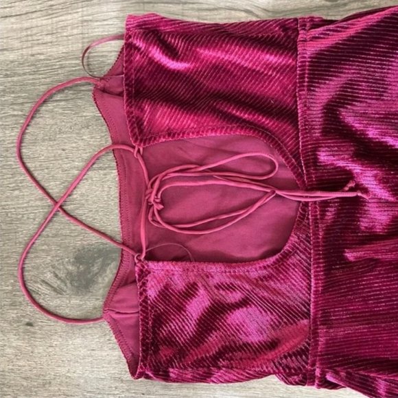 Free People Intimately Red Burgundy Velvet Maxi Dress Size XS - Picture 3 of 4